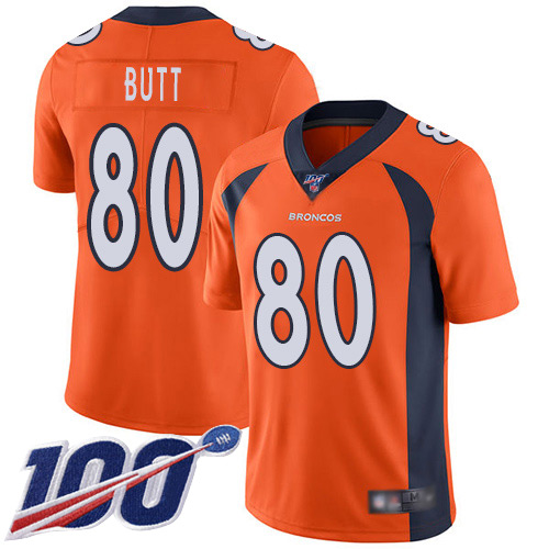 Men Denver Broncos 80 Jake Butt Orange Team Color Vapor Untouchable Limited Player 100th Season Football NFL Jersey